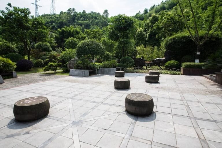 Concrete patio layout for backyard outdoor living space