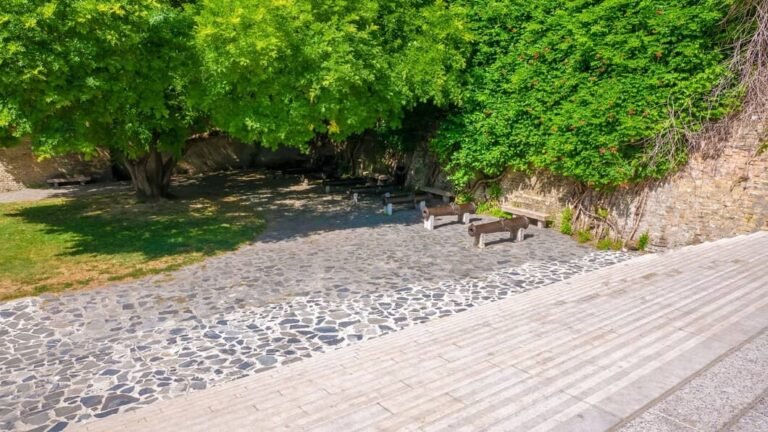 Side yard walkways with concrete masonry path